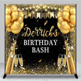 Aperturee - Aperturee Glitter Black Gold Flags Custom Birthday Backdrop