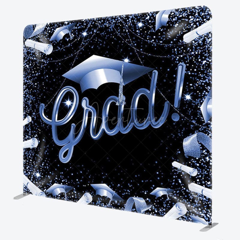 Aperturee - Aperturee Glitter Blue Black Fabric Backdrop Cover For Grads