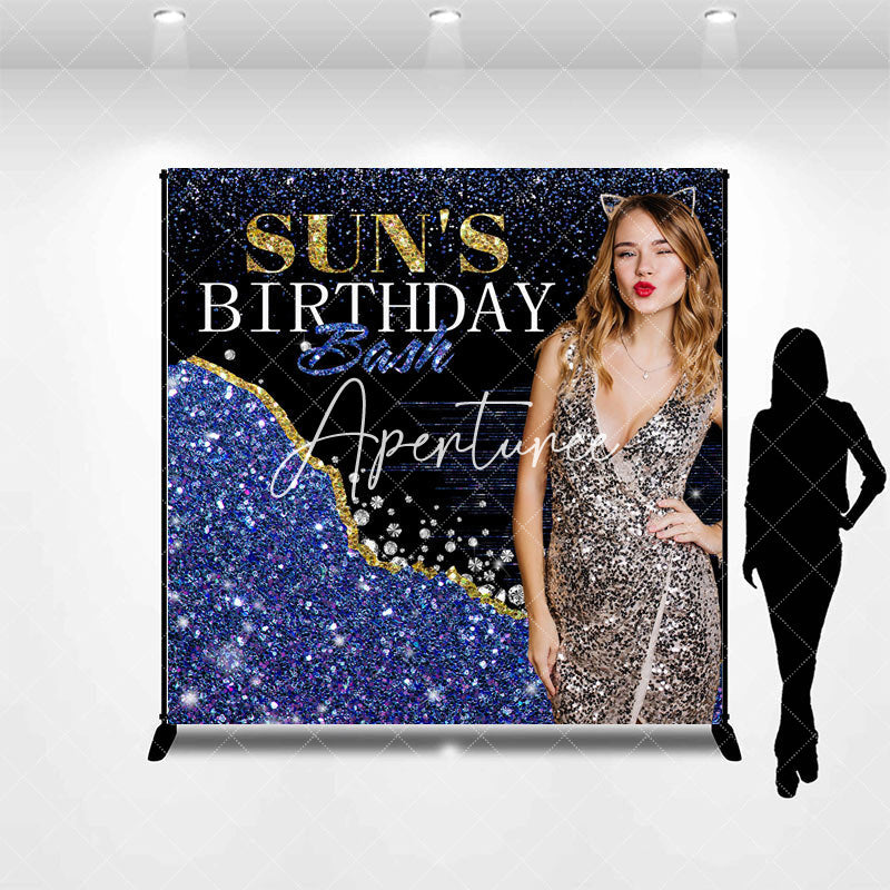 Aperturee - Aperturee Glitter Blue Diamonds Custom Photo Birthday Backdrop