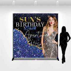 Aperturee - Aperturee Glitter Blue Diamonds Custom Photo Birthday Backdrop