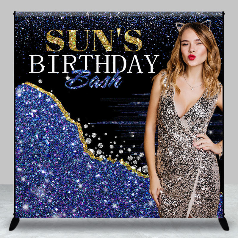 Aperturee - Aperturee Glitter Blue Diamonds Custom Photo Birthday Backdrop