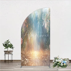 Aperturee - Aperturee Glitter Bokeh Blue Gold Celebration Half Moon Arch Backdrop Sparkling Festive New Year Party Decor