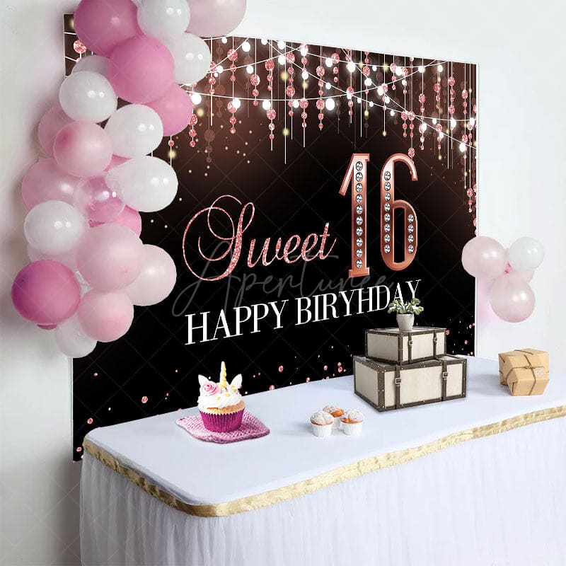 Aperturee - Aperturee Glitter Bokeh Light Lines Sweet 16 Birthday Backdrop