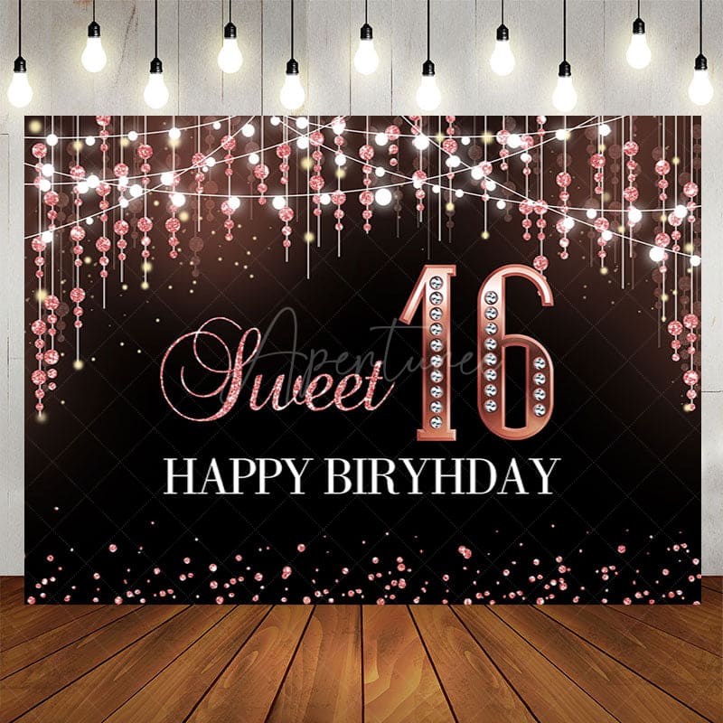 Aperturee - Aperturee Glitter Bokeh Light Lines Sweet 16 Birthday Backdrop