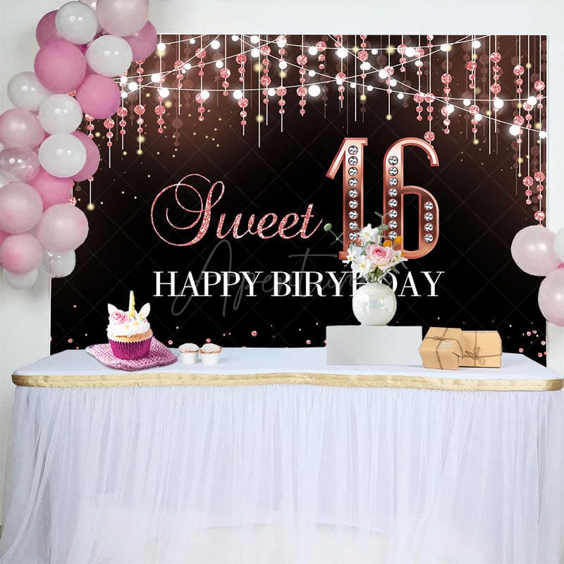 Aperturee - Aperturee Glitter Bokeh Light Lines Sweet 16 Birthday Backdrop