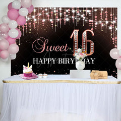 Aperturee - Aperturee Glitter Bokeh Light Lines Sweet 16 Birthday Backdrop