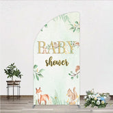 Aperturee - Aperturee Glitter Gold Baby Shower Woodland Animals Half Moon Arch Backdrop Kit Greenery Forest Theme Party Decor