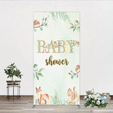 Aperturee - Aperturee Glitter Gold Baby Shower Woodland Animals Rectangle Backdrop Kit Greenery Forest Theme Party Decor