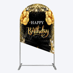 Aperturee - Aperturee Glitter Gold Balloon Flag Bokeh Black Arch Backdrop