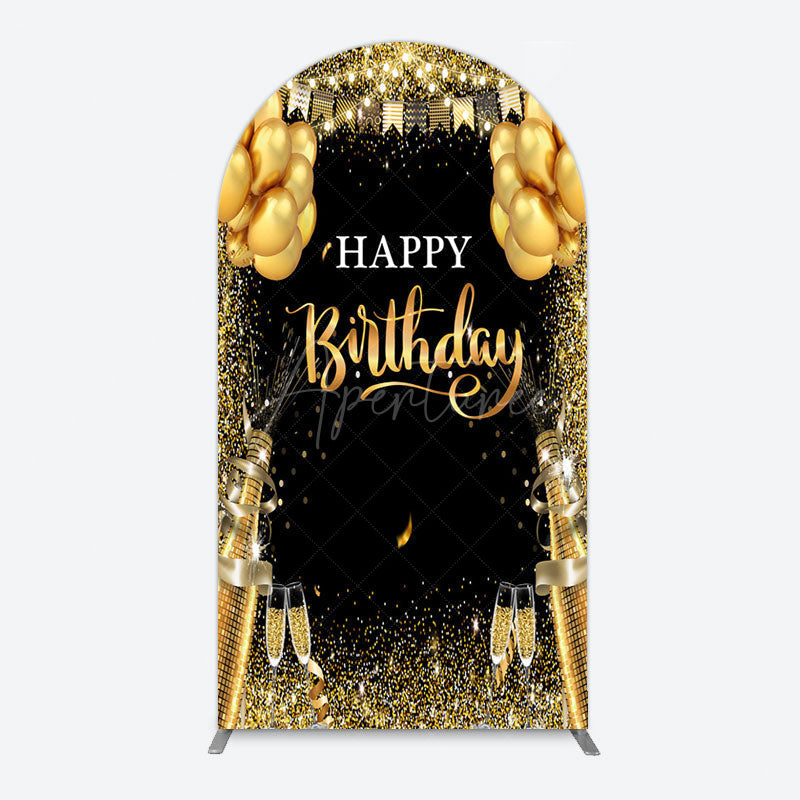 Aperturee - Aperturee Glitter Gold Balloon Flag Bokeh Black Arch Backdrop