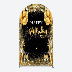 Aperturee - Aperturee Glitter Gold Balloon Flag Bokeh Black Arch Backdrop