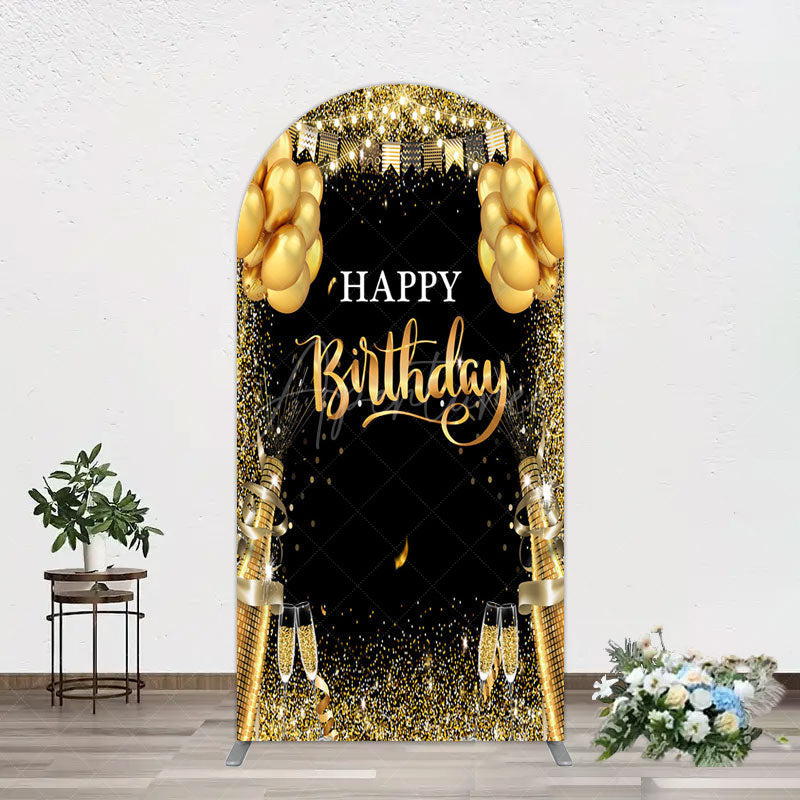Aperturee - Aperturee Glitter Gold Balloon Flag Bokeh Black Arch Backdrop