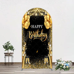 Aperturee - Aperturee Glitter Gold Balloon Flag Bokeh Black Arch Backdrop