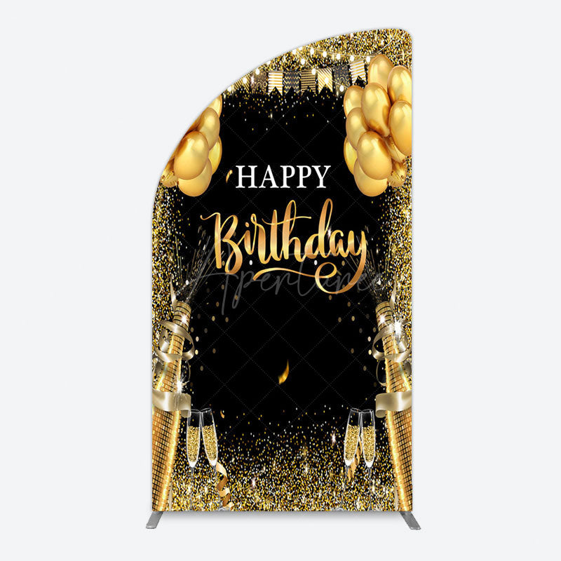 Aperturee - Aperturee Glitter Gold Balloon Flag Bokeh Black Half Moon Arch Backdrop