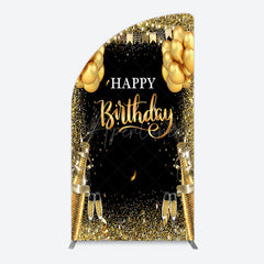 Aperturee - Aperturee Glitter Gold Balloon Flag Bokeh Black Half Moon Arch Backdrop
