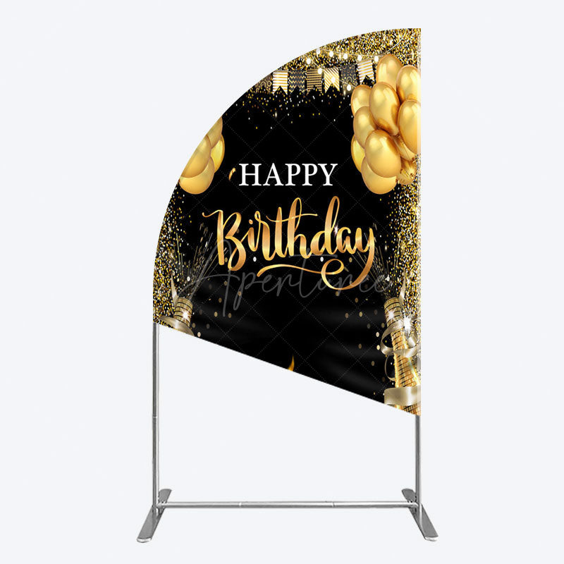 Aperturee - Aperturee Glitter Gold Balloon Flag Bokeh Black Half Moon Arch Backdrop