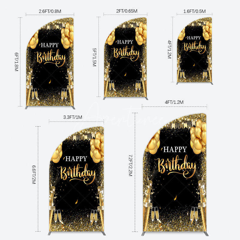 Aperturee - Aperturee Glitter Gold Balloon Flag Bokeh Black Half Moon Arch Backdrop