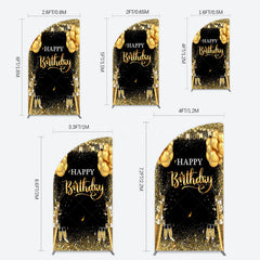 Aperturee - Aperturee Glitter Gold Balloon Flag Bokeh Black Half Moon Arch Backdrop