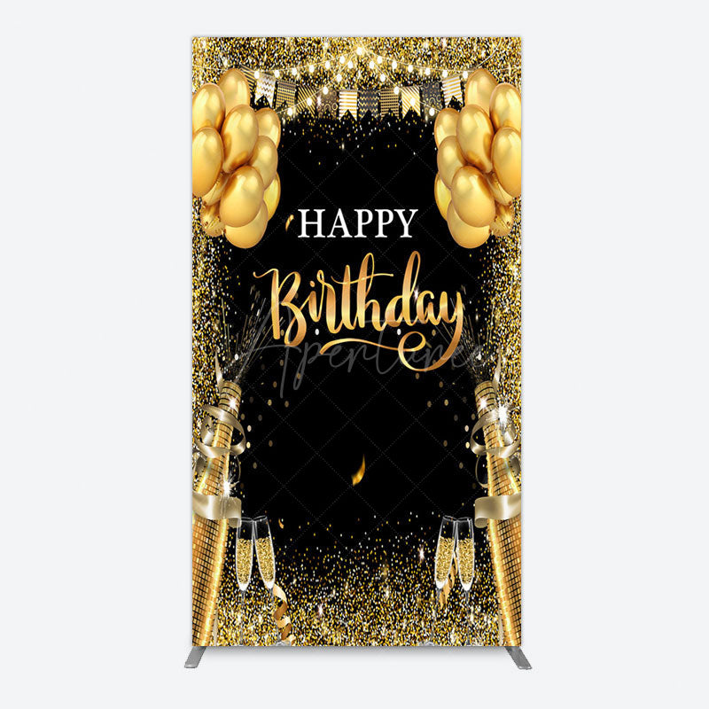 Aperturee - Aperturee Glitter Gold Balloon Flag Bokeh Black Rectangle Backdrop