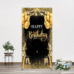 Aperturee - Aperturee Glitter Gold Balloon Flag Bokeh Black Rectangle Backdrop