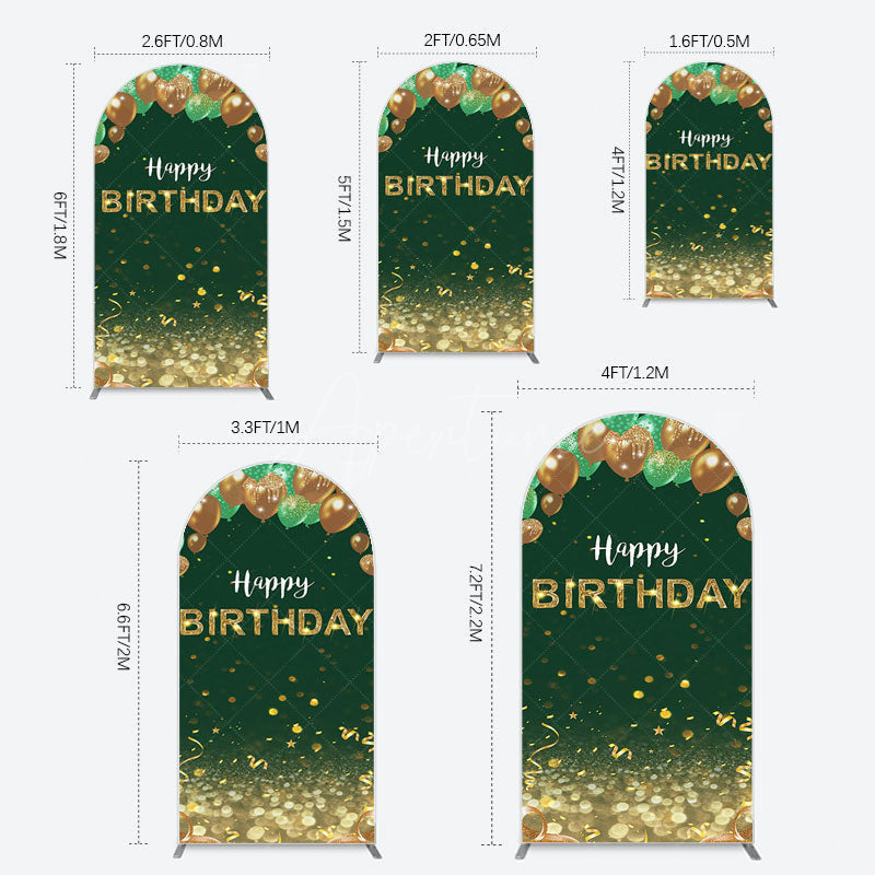 Aperturee - Aperturee Glitter Gold Green Balloons Birthday Arch Backdrop
