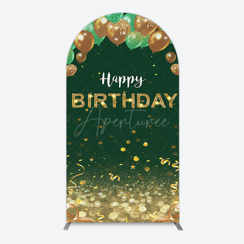 Aperturee - Aperturee Glitter Gold Green Balloons Birthday Arch Backdrop