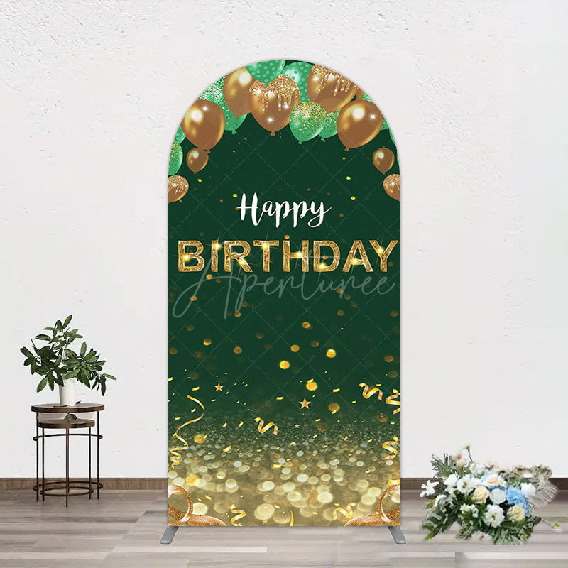 Aperturee - Aperturee Glitter Gold Green Balloons Birthday Arch Backdrop