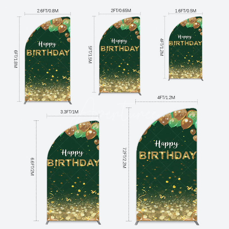 Aperturee - Aperturee Glitter Gold Green Balloons Birthday Half Moon Arch Backdrop