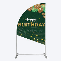 Aperturee - Aperturee Glitter Gold Green Balloons Birthday Half Moon Arch Backdrop