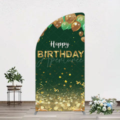 Aperturee - Aperturee Glitter Gold Green Balloons Birthday Half Moon Arch Backdrop