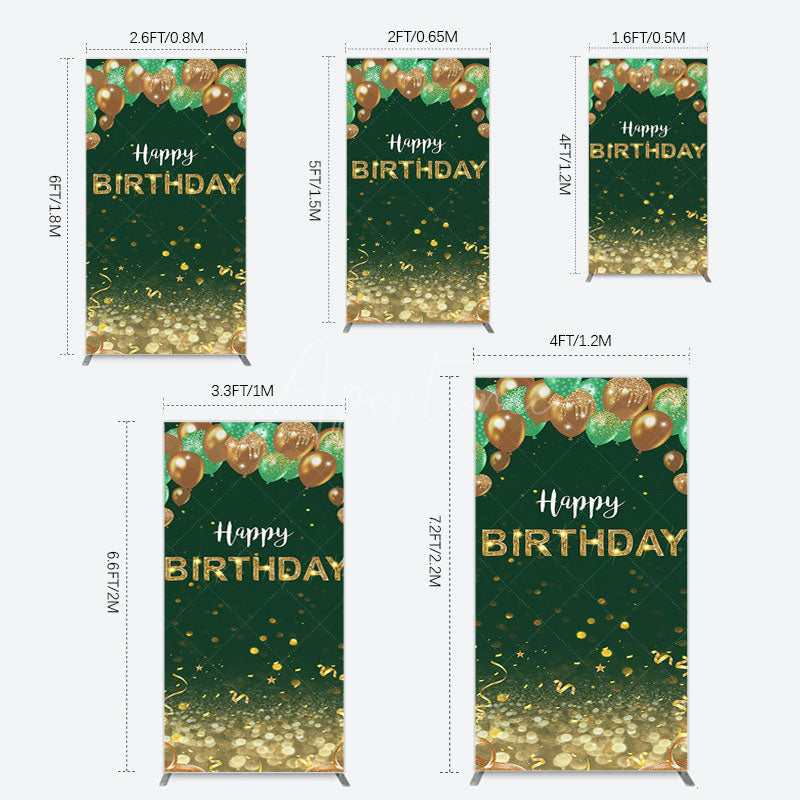 Aperturee - Aperturee Glitter Gold Green Balloons Birthday Rectangle Backdrop