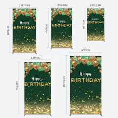 Aperturee - Aperturee Glitter Gold Green Balloons Birthday Rectangle Backdrop
