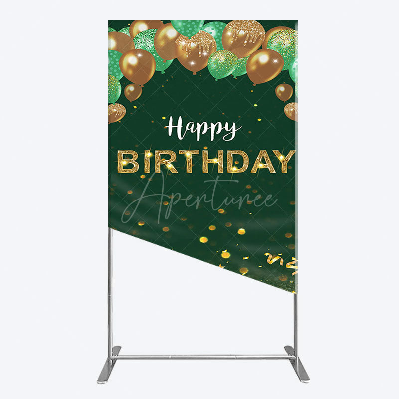 Aperturee - Aperturee Glitter Gold Green Balloons Birthday Rectangle Backdrop