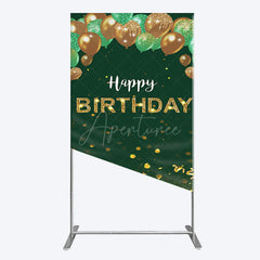 Aperturee - Aperturee Glitter Gold Green Balloons Birthday Rectangle Backdrop