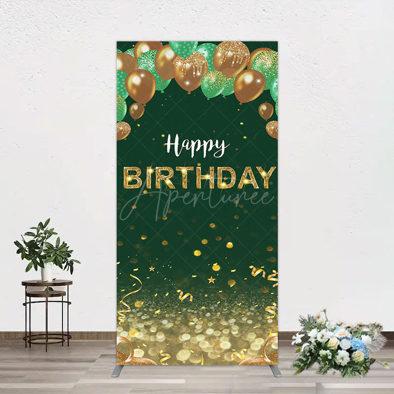 Aperturee - Aperturee Glitter Gold Green Balloons Birthday Rectangle Backdrop