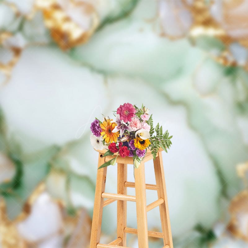 Aperturee - Aperturee Glitter Gold Green Marbling Photography Backdrop