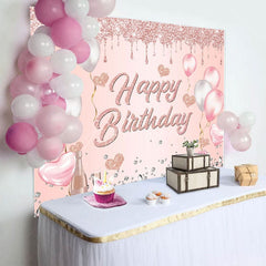 Aperturee - Aperturee Glitter Heart Balloon Gifts Happy Birthday Backdrop