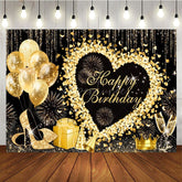 Aperturee - Aperturee Glitter Heart Balloon Sweet Happy Birthday Backdrop