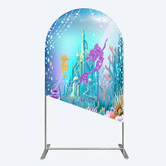 Aperturee - Aperturee Glitter Mermaid and Underwater Castle Arch Backdrop Sea Shells and Treasure Party Decoration