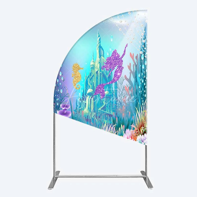 Aperturee - Aperturee Glitter Mermaid and Underwater Castle Half Moon Arch Backdrop Sea Shells and Treasure Party Decoration