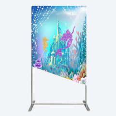 Aperturee - Aperturee Glitter Mermaid and Underwater Castle Rectangle Backdrop Sea Shells and Treasure Party Decoration