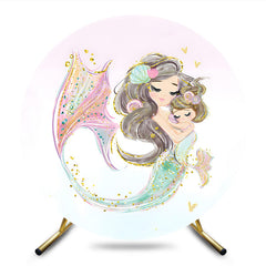 Aperturee - Aperturee Glitter Mermaid Cartoon Sweet Family Round Backdrop