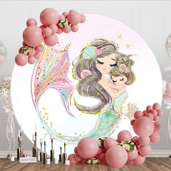 Aperturee - Aperturee Glitter Mermaid Cartoon Sweet Family Round Backdrop