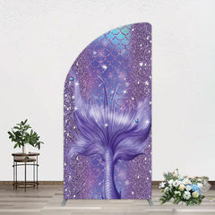 Aperturee - Aperturee Glitter Mermaid Purple Summer Vibe Half Moon Arch Backdrop