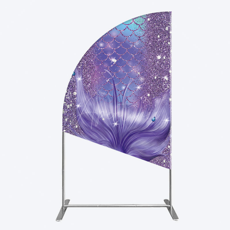 Aperturee - Aperturee Glitter Mermaid Purple Summer Vibe Half Moon Arch Backdrop