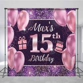 Aperturee - Aperturee Glitter Purple Balloon Gift Custom Birthday Backdrop