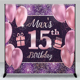 Aperturee - Aperturee Glitter Purple Balloon Gift Custom Birthday Backdrop