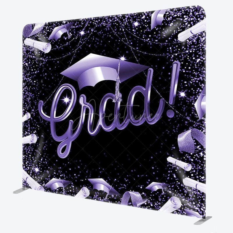 Aperturee - Aperturee Glitter Purple Black Fabric Graduation Backdrop Cover