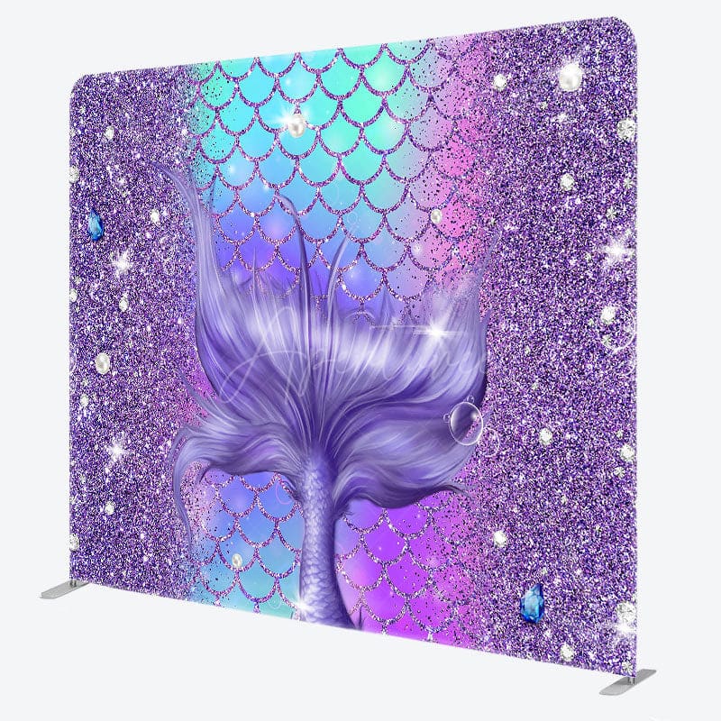 Aperturee - Aperturee Glitter Purple Mermaid Tail Square Tension Backdrop