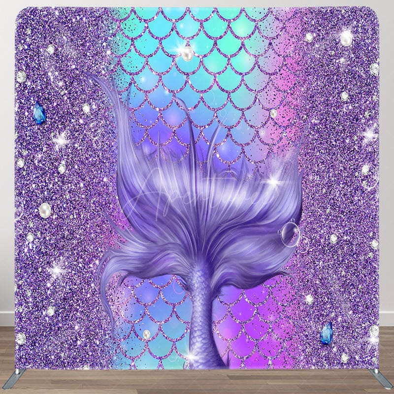 Aperturee - Aperturee Glitter Purple Mermaid Tail Square Tension Backdrop